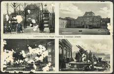 605659 Vierluik met afbeeldingen van de Kazerne der Luchtdoelartillerie (Hojelkazerne, Croeselaan 39) te Utrecht:-Front ...